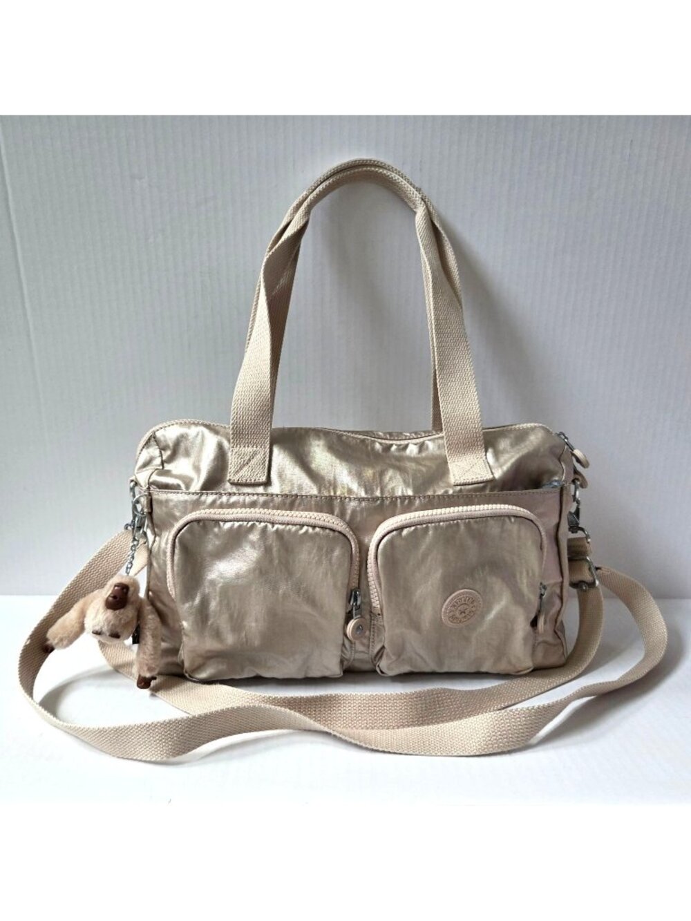 Kipling Purse Champagne Gold Cyrene Front Pocket Travel Carry On Crossbody Bag